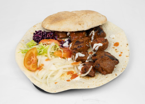 Jonaldo’s grilled lamb kebab with fresh salad and a pita on a wrap in Kirkcaldy.